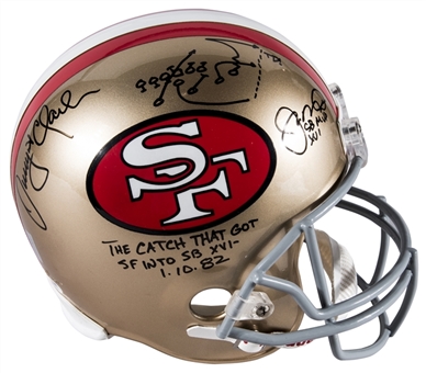 Joe Montana And Dwight Clark Dual Signed and Inscribed San Francisco 49ers Full Size Replica Helmet (PSA/DNA)